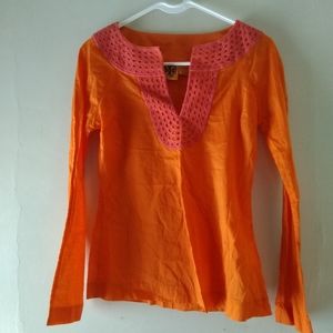 Tory Burch Orange Pink Eyelet Embroidered Blouse
